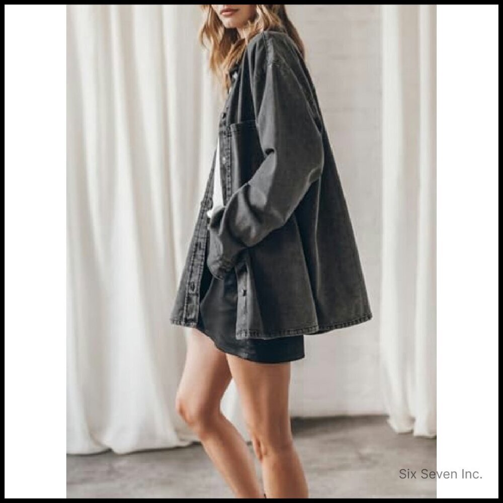 Oversized Denim Jacket Classic Button Up Casual Chic Y2K Retro Boyfriend Fit - Picture 5 of 8